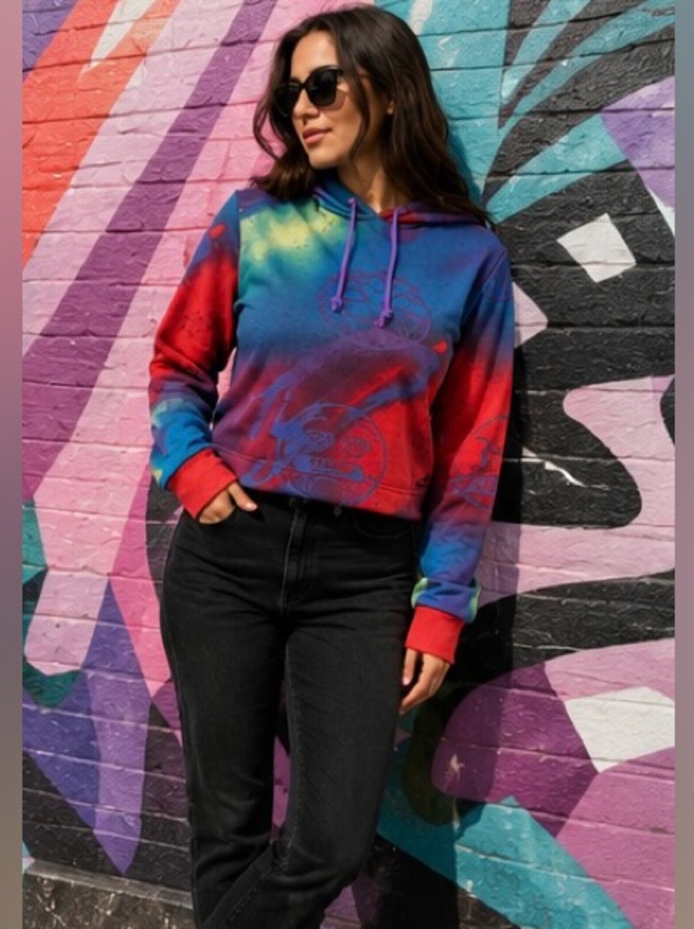 Vintage Vibes Adidas Big Mood Cropped Hoodie Multicolor Tye Dye Graphic NWT